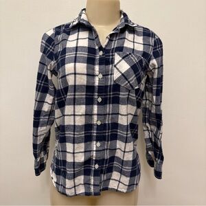 Old Navy XS Navy Blue and White Flannel Checkered Classic Boyfriend Shirt